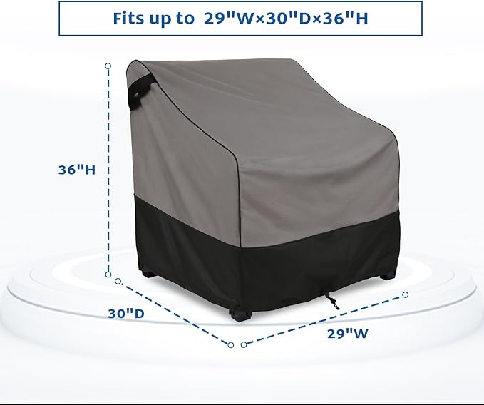 FORSPARK Patio Chair Covers Waterproof, Heavy-Duty Outdoor Furniture Covers 2-Pack, UV-Resistant Protection for Lawn Chair, Fits up to 29W x 30D x 36H, Grey