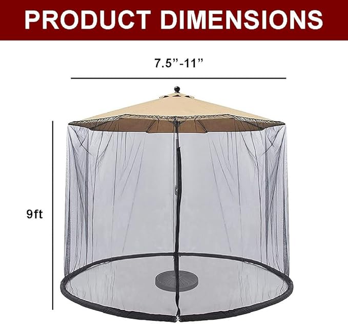 9ft Patio Umbrella Bug Screen w/Zipper Door and Polyester Netting