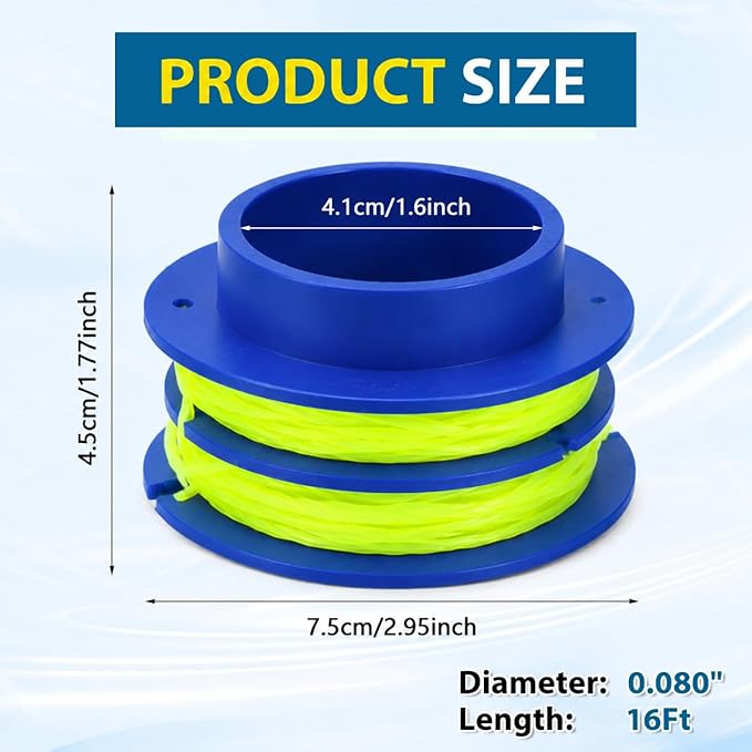 10 Pack KLS 124-03 Replacement Spool 0.080" 16Ft Compatible with Kobalt 24-Volt Max KST 1124B-03, KST 2024A-03, KST 2224B-03, KST 4024A-03 Trimmer, Item 1504979, 1137837 Dual-Line