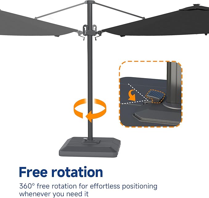 FLAME&SHADE 11ft Cantilever Patio Umbrella with Base, Round Offset Umbrella with Solar Light Strips, Large Heavy Duty Outdoor Aluminum 360° Rotation,for Deck,Pool,Backyard