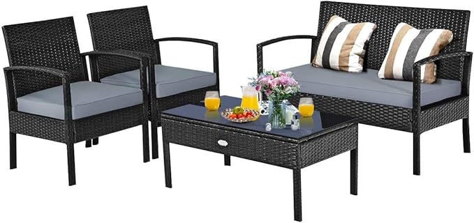 ARLIME 4 Piece Outdoor Patio Furniture Set, All-Weather Rattan Sectional Sofa W/Removable & Washable Cushion, Modern Conversation Sofa for Garden, Balcony, Swimming Pool