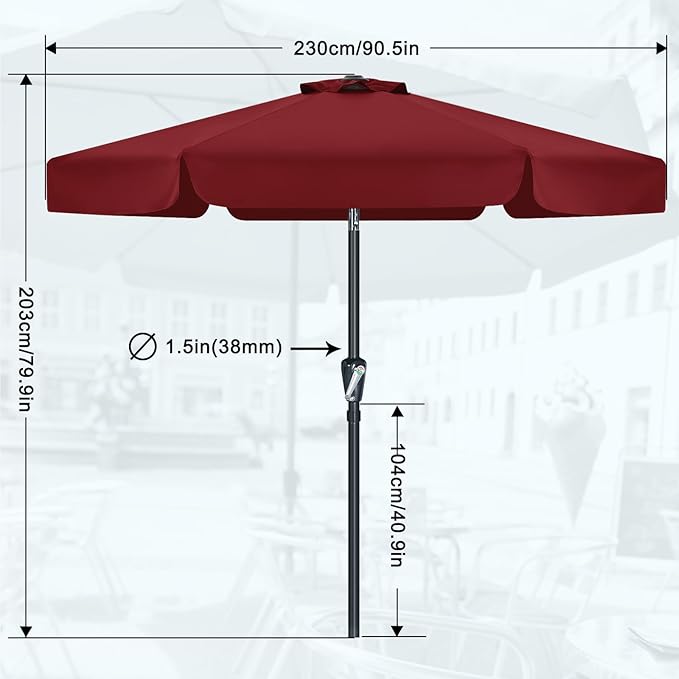 MASTERCANOPY 7.5ft Patio Umbrella with Valance, Crank and Tilt – 6 Ribs Outdoor Market Umbrella, UV/Fade Resistant, Waterproof Canopy with Wind Vent for Garden, Deck, Backyard, Pool (Burgundy)