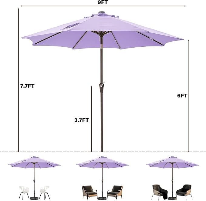 9FT Solar-Powered LED Patio Umbrella with Tilt Crank,Outdoor Market Umbrella with 32 Lights,Sunshade for Deck, Garden and Pool