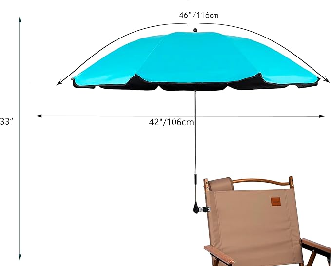 Beach Chair Umbrella with Universal Clamp,360° Adjustable Sunshade Umbrella,Clip on Parasols for Patio,Wheelchairs,Golf Carts