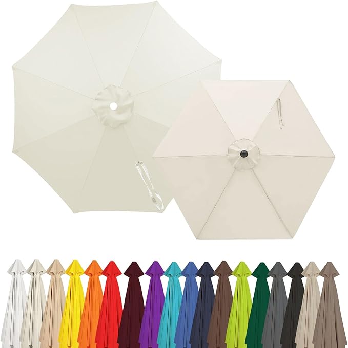Outdoor Umbrella Replacement Canopy, 6 Ribs 8 Ribs Patio Umbrella Replacement Top Cover, 6.6ft 9 ft 10ft 13ft Waterproof Umbrella Top Canopy Fabric Replacement Canvas(Creamy White,10.8FT 8-Ribs)