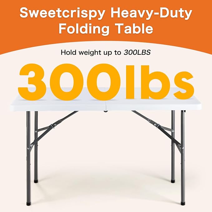 Sweetcrispy 8 FT Folding Picnic Table Easy to Fold and Store, Foldable Table for Camping Picnic Dining Party Kitchen Outdoor Indoor with Carrying Handle