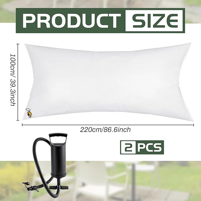 AceOrbit 2 Pcs Large Patio Furniture Cover Airbag Rectangle 39 x 86 Inch with Air Pump Table Air Pillow Inflatable Support Protection for Outdoor Prevent Rain Snow Leaves Dust