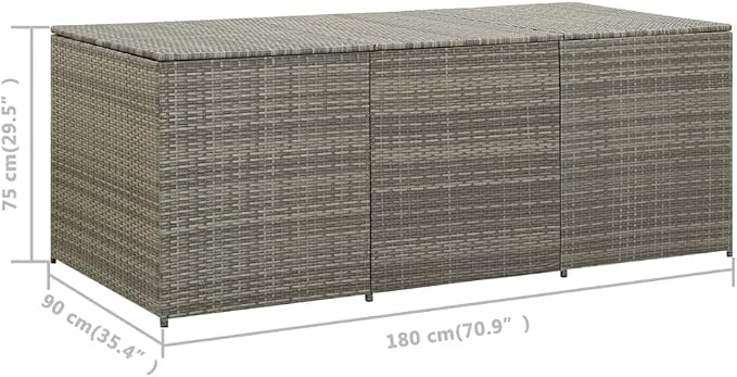 Patio Storage Box Deck Storage Box Outdoor Storage Box Indoor Wicker Storage Bin for Patio Furniture Cushions, Pillows, Garden Tools, Poly Rattan Gray, 70.8"x35.4"x29.5"