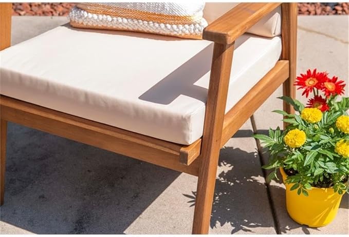 Linon Cooper Acacia Wood 4 Seater Removable Cushion Outdoor Patio Conversation Chat Sofa Set in Natural with Coffee Table