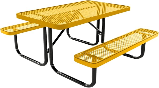 COATEDOUTDOORFURNITURE Heavy-Duty Portable Outdoor Kids Table, Expanded Metal Kids Picnic Table, Commercial-Grade Picnic Table, Made in America (4ft Rectangular, Childrens, Yellow)