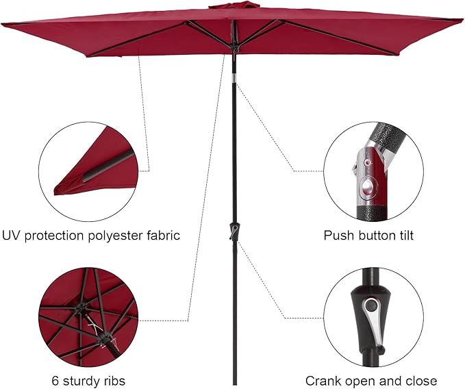 COBANA 6.6 x 9.8ft Rectangular Patio Umbrella, Outdoor Table Market Umbrella with Push Button Tilt/Crank,Patio Umbrella Rectangular for Backyard, Garden