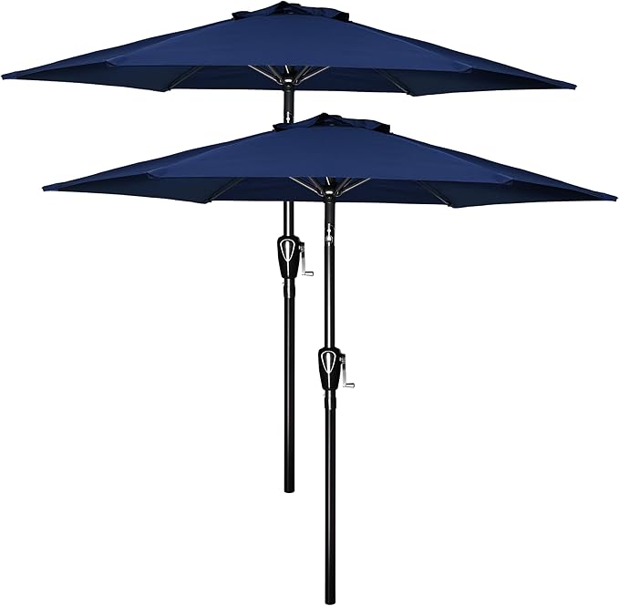 YSSOA 2 Pack 7.5' Patio Umbrella Outdoor Table Market Yard Umbrella with 6 Sturdy Ribs, Dark Blue