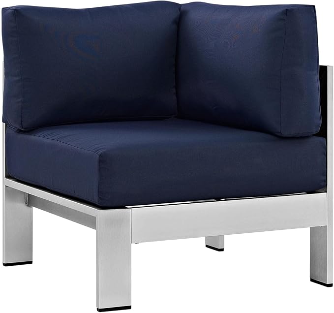 Modway Shore 6-Piece Aluminum Outdoor Patio Sectional Sofa Set in Silver Navy