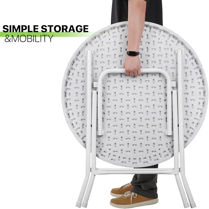 Magshion 31" Round Folding Table White Foldable Plastic Card Outdoor Utility Tables for Picnic Party Dining, 10 Pack