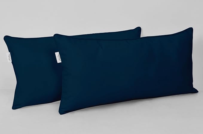 Indoor/Outdoor Polyester Fabric Lumbar Pillow Cover, All-Weather Waterproof Rectangular Cushion Case for Patio Furniture, 16 x 24 Set of 2 - Blue