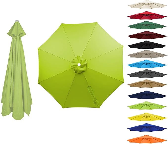 6 Ribs 8 Ribs Patio Umbrella Replacement Canopy 6.5ft 7.5ft 8.2ft 8.8ft 9.8ft 11.5ft, Waterproof UV Protective Parasol Umbrella Fabric, Easy to Install (Canopy Only)