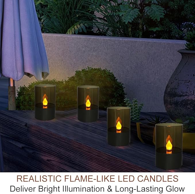 Bright Zeal 4.5" 4-Pack Gray-Green Solar Flickering Candle Lights – Waterproof LED Flameless Pillar Candles for Outdoor Pathway, Garden & Patio – Spring & Summer Home Decor
