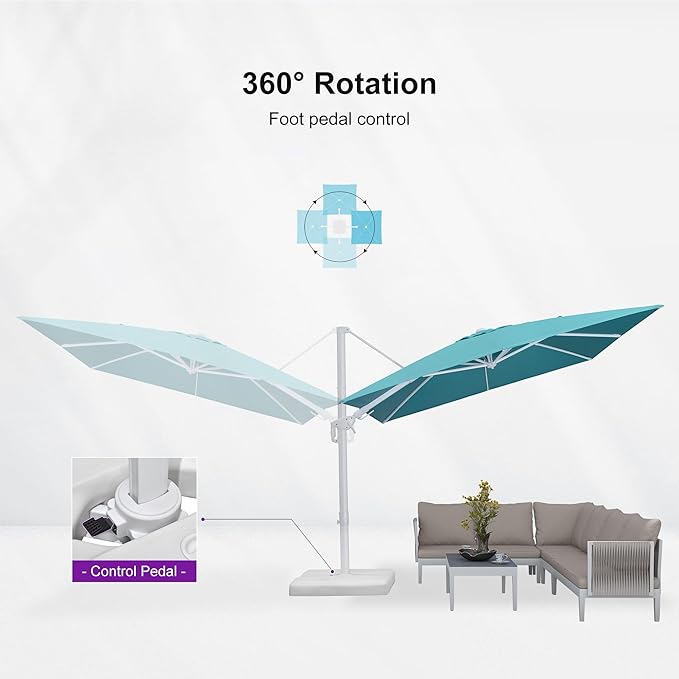 PURPLE LEAF 9' X 12' Right-left Tilt Patio Umbrella Swivel White Cantilever Umbrella with Tilt Aluminum Outdoor Umbrella with 360° Rotation for Deck Pool Garden, Turquoise