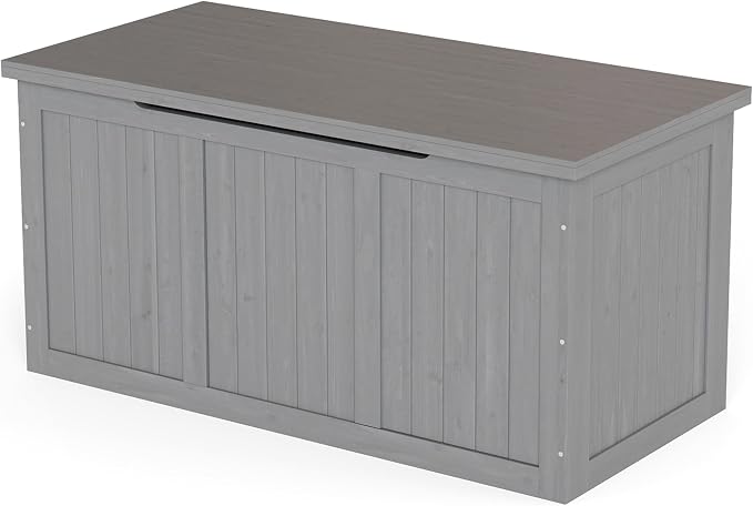Domesto 112 Gallon Extra-Large Outdoor Deck Box, Solid Wood Storage Box Seat & Table Top, For Patio Cushions, Pool, Garden Tools (Grey, 67 Gallon)