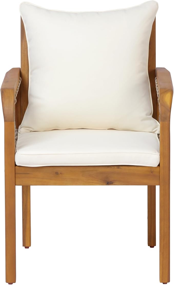 Christopher Knight Home Domac Acacia Wood Dining Table Set for 6, Solid Wood Outdoor Dining Set for 6, Oval Patio Dining Table and Chair Set with Cushion & Rope Accent, Cream Beige + Oatmeal + Teak