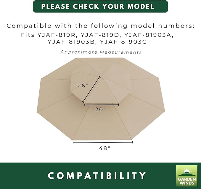 Garden Winds Reinforced Replacement Canopy Top Cover Compatible with The Lowe's Offset YJAF-819R Umbrella - Classic Red, Riplock 350