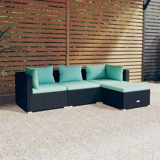 4 Piece Patio Lounge Set with CushionsOutdoor Dining Chairs,Patio Furniture Set,Outdoor Sectional Sofa,Patio Conversation Seat,Outdoor Seating,Modern Style,for Garden,Backyard, Poly Rattan Black