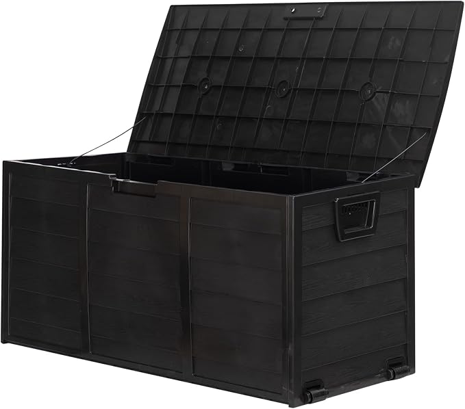 ALIMORDEN Lightweight Resin Deck Box for Patio Furniture, Pool Accessories, and Storage for Outdoor Toys, Home Organization,Black