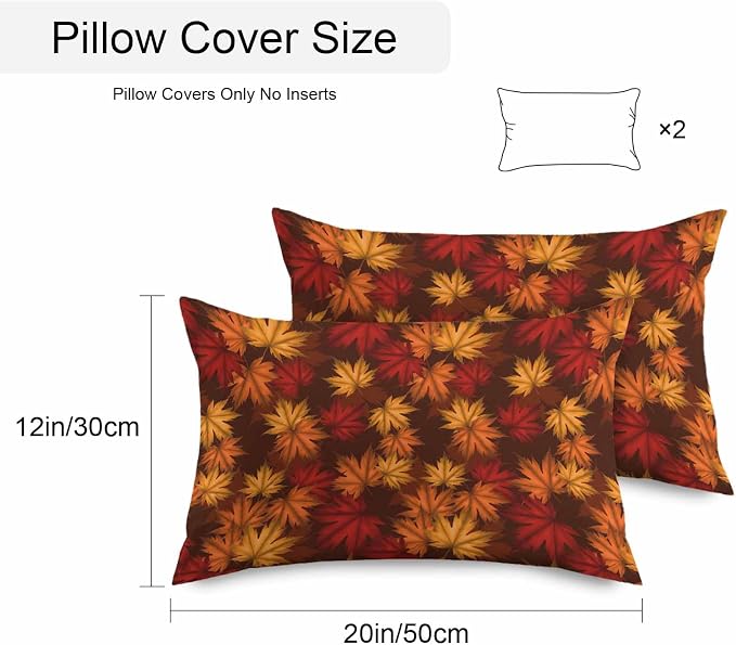 Brown Thanksgiving Outdoor Waterproof Pillow Covers, Fall Maple Leaves Farmhouse Vintage Decorative Rectangle Throw Pillowcase Sofa Cushion Sham for Patio/Couch/Chair, 20"x12" 2 Pack