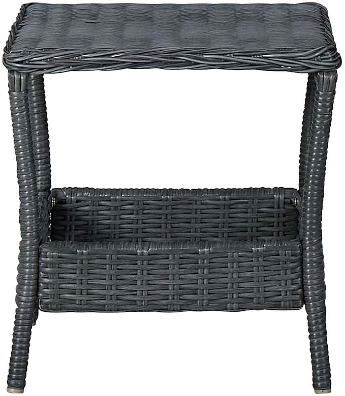 Powder-Coated Steel Garden Furniture Square Patio Table with PE Rattan Weather-Resistant Outdoor Dining Table for Balcony or Patio