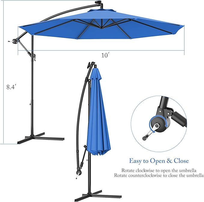 GIANTEX Patio Umbrella, 10ft Offset, with Strong Steel Pole and 8 Ribs, Blue Color, for Large Patio Areas