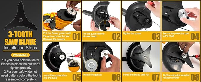 2 x 8 Inch 8" Round Saw Blade, 9" Metal Blades, 9" 3 Tooth Blade, 4" Weed Brush for MILBIS 8 Inch Weed Wacker