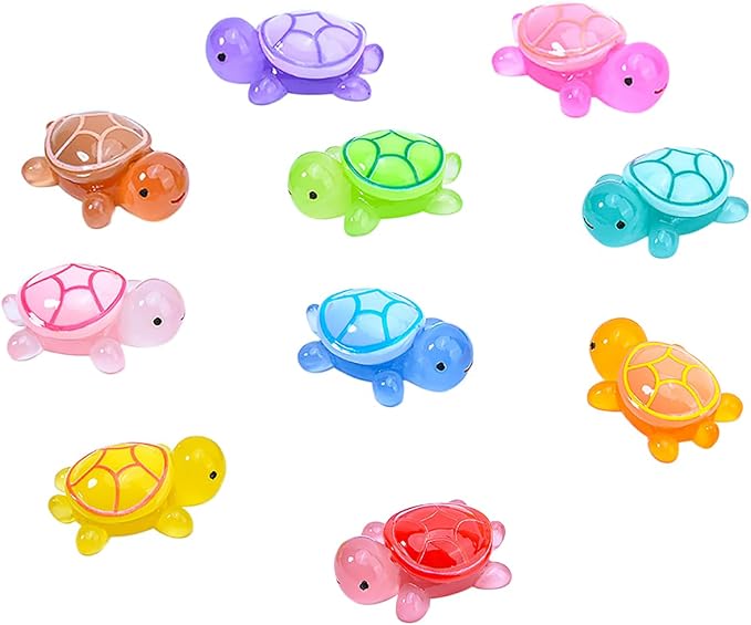 10Pcs Mini Resin Animals Turtles, Luminous Mini Animals Figurines Sea Turtle Glow in The Dark Resin Figures Tiny Figures Bulk Small Plastic Miniature Turtles Miniature Things Figurines to Hide