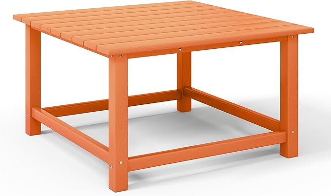 Costaelm Patio Conversation Set, 5 Piece Balcony Furniture, Small Patio Firepit Furniture Outdoor Adirondack Square Coffee Table and Chair for Backyard Lawn Porch Pool Garden, Orange