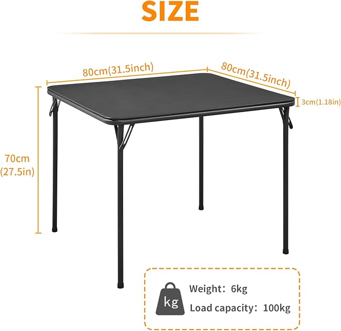 BOOSDEN Foldable Table, Folding Table for Indoor and Outdoor Use, 2.6 ft Square Card Table, Collapsible Design, Lightweight and Durable, Fold Up Tables, Ideal for Camping, Dining, Picnic, Black