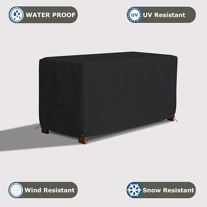 Covers & All Patio Deck Box Cover - Heavy Duty 12 Oz Waterproof Outdoor Yard Cushion Storage Box Protection 100% Weather Resistant with Air Pockets and Drawstring. (62" W X 25" D X 28" H, Black)