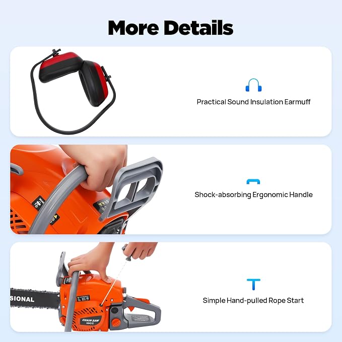 Gas Chainsaw, 22" 60cc Handheld Cordless Petrol Chain Saws, 2-Cycle 10000rpm high speed Petrol Chain Saw w/ 18.6Oz Large Fuel Tank Capacity For Forest, Wood, Garden and Farm Cutting Use, 2.8kw