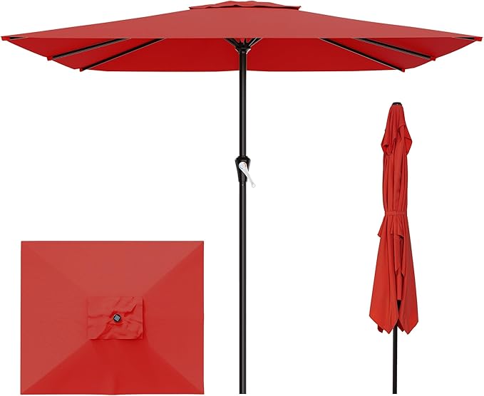AreShark 8' x 10' Rectangle Patio Umbrellas for Outdoor, Outdoor Table Umbrella, Large Outdoor Patio Umbrellas with 8 Sturdy Ribs for Pool, Garden, Market (Red)