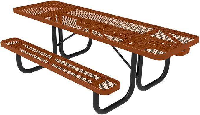 COATEDOUTDOORFURNITURE Heavy-Duty Portable ADA-Compliant Outdoor Picnic Table, Expanded Metal Patio Dining Furniture Made in America (8ft Rectangular, Both-Side Handicap, Textured Copper)