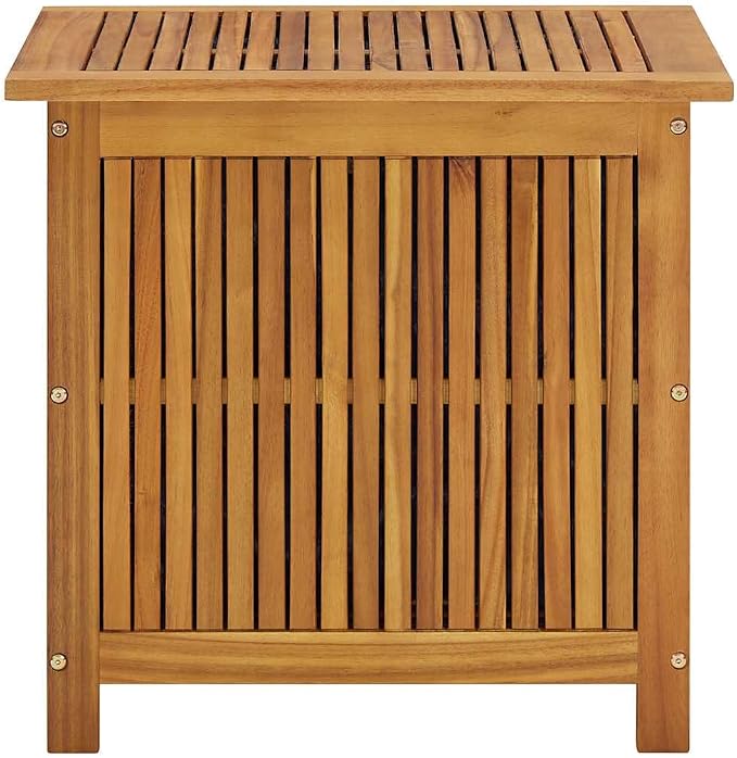 Outdoor Storage Box 23.6x19.7x22.8 Inches Solid Acacia Wood with Liner, Patio Garden Bench Seat & Side Table for Cushions, Toys, Tools, Rustic Style Indoor Outdoor Use