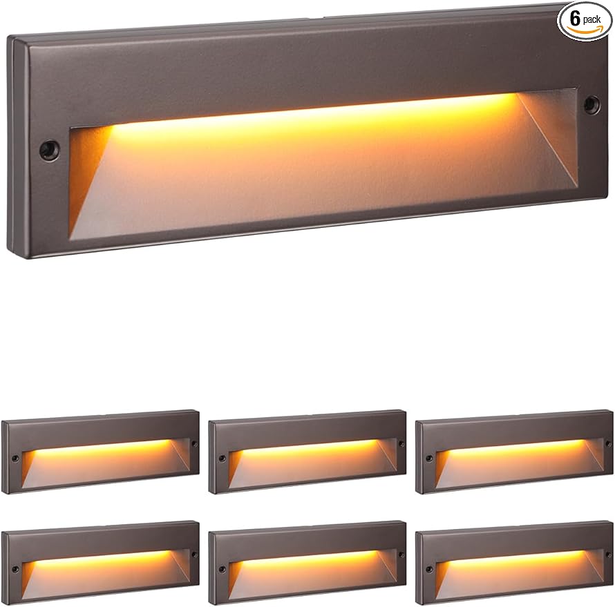 LEONLITE 10.6 Inch 5CCT LED Low Voltage Step Lights, 12–24V AC/DC 6W Surface Mount Ultra-Slim Landscape Stair Lights, IP65 Aluminum Outdoor Lighting for Decks, Hardscapes, Oil Rubbed Bronze, Pack of 6
