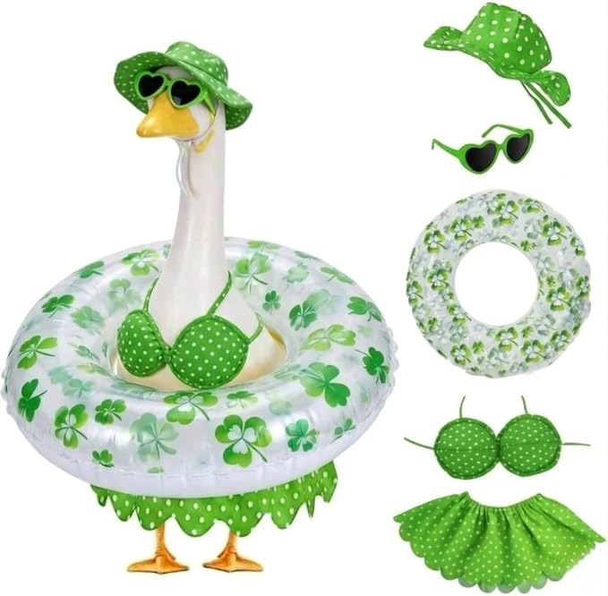 Bikini Porch Goose Outfits,Porch Goose Summer Outfits Swimsuit with Hat Sunglasses & Swim Ring,Fit 23'' Lawn Goose Statue for Summer Outdoor Garden Lawn Yard Decor (Swimsuit-Green)