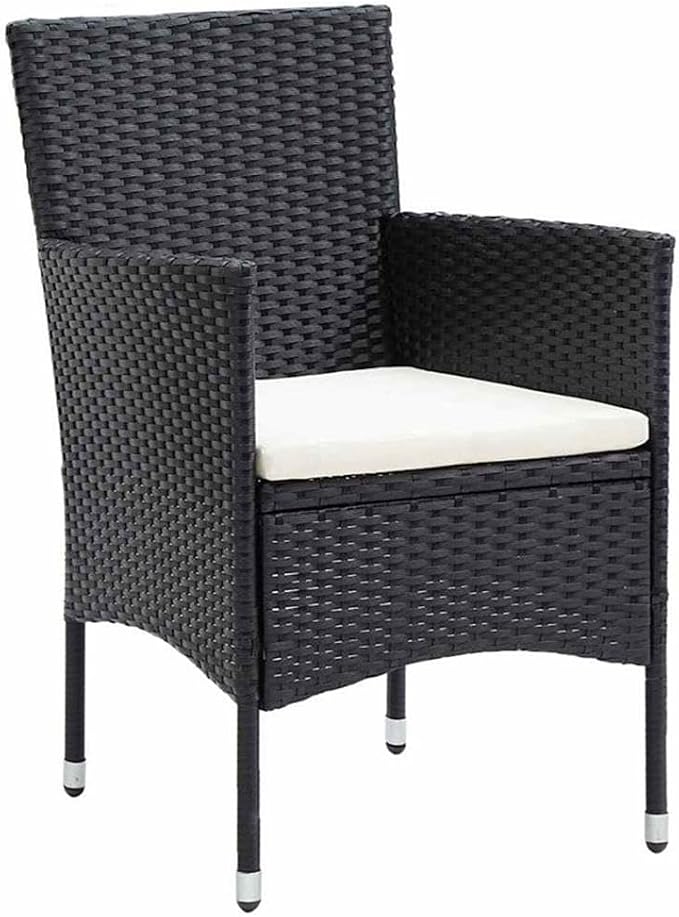Afuera Living 5 Piece Patio Dining Set, Poly Rattan and Tempered Glass, Black Finish, Weather-Resistant Cushions, Powder-Coated Steel Frame, Modern Style Outdoor Furniture for Garden, Deck, or