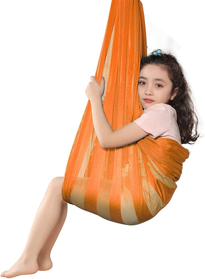 Mesh Cloth Kids Swing Sensory Child Hammock with Special Needs for Autism PDD ADHD ADD Up to 200kg Includes Hardware (Color : Orange, Size : 100 x 280 cm)