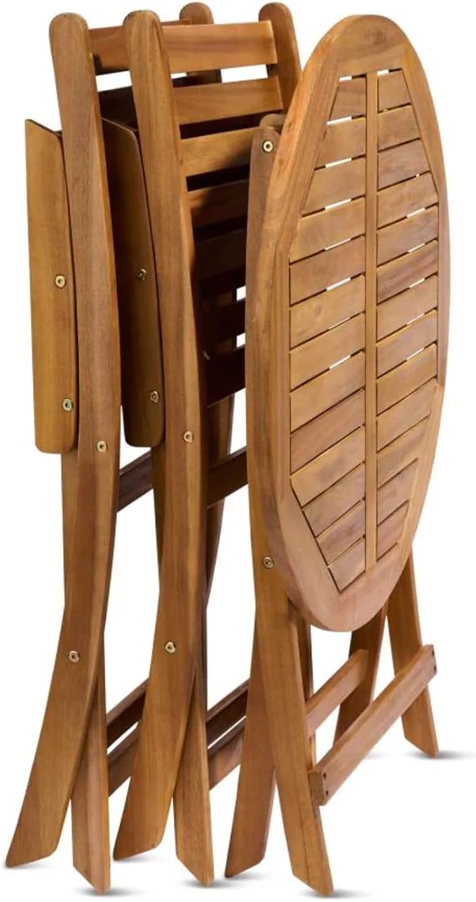 Patio Wise Folding Outdoor Patio Table, Round Foldable Acacia Wood Deck Bistro Bar, Portable Apartment, Balcony, Railing & Porch Furniture, 27 1/2-inch Diameter, Teak Color