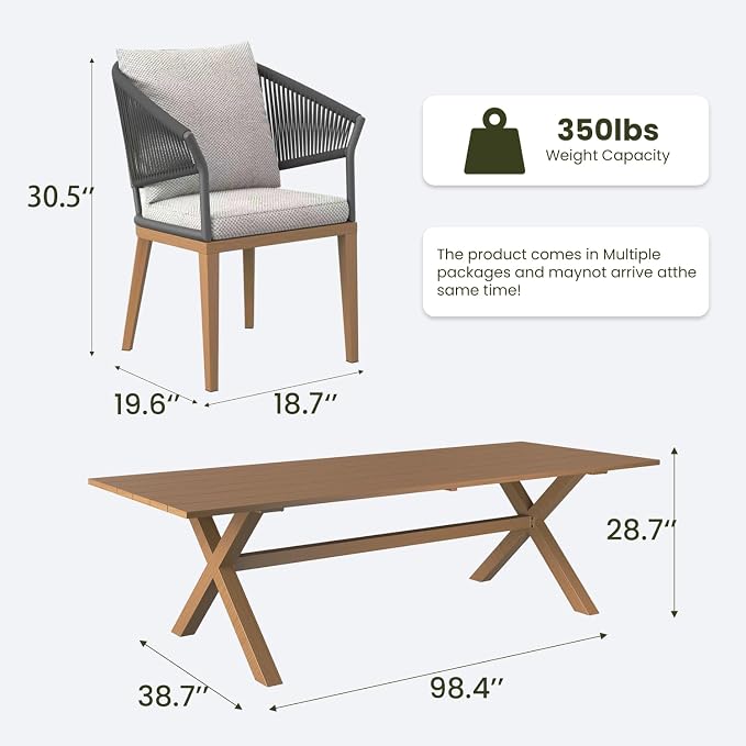 LayinSun 13 Piece Outdoor Dining Table Set, Aluminum Modern Rectangular Dining Table and All-Weather Wicker Chairs Set for Patio Deck Indoor Decor Kitchen