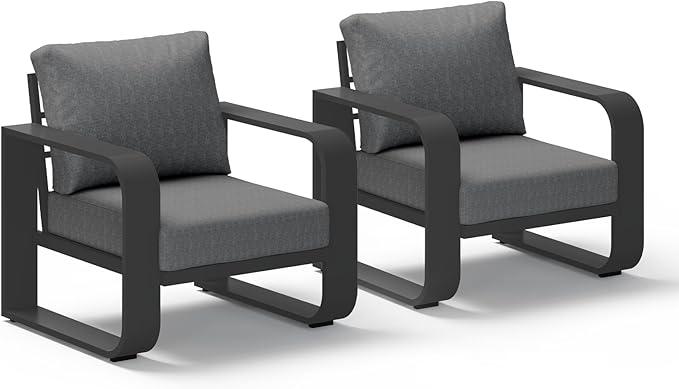 Aluminum Outdoor Patio Sofa Armchair, Oversized Patio Couch with Widened Armrest & Ultra-Thick Cushions, Deep Seating Modern Patio Chairs Set for Backyard, Deck, Graphite