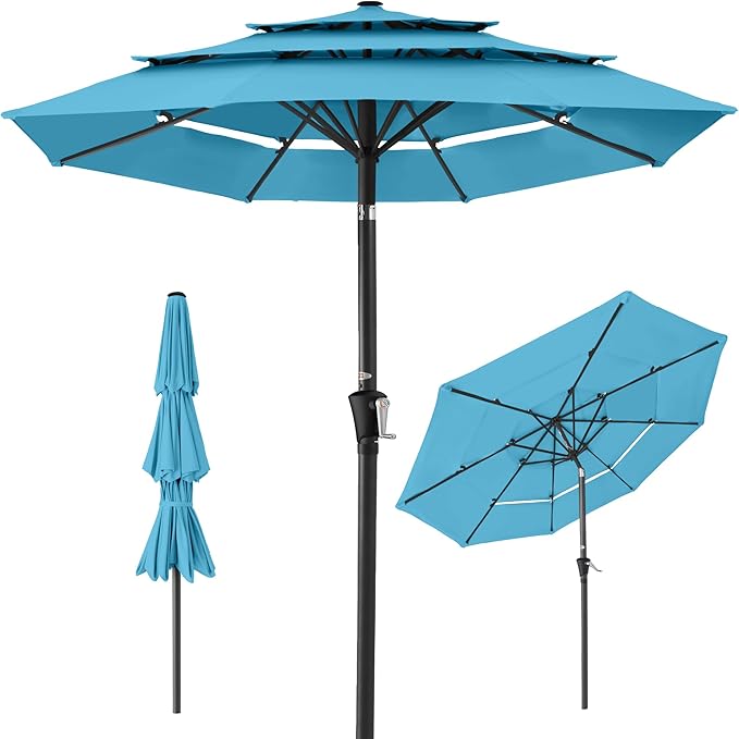 Best Choice Products 10ft 3-Tier Market Patio Umbrella, Outdoor Sun Shade with Tilt, Crank Lift, 8 Ribs for Backyard, Deck, Poolside