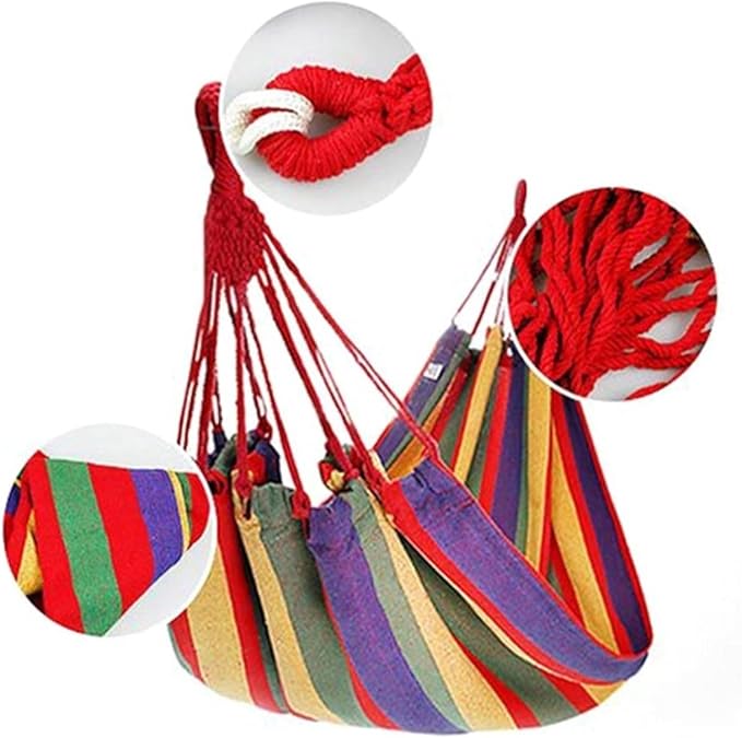 Hanging Chair Swing 280 * 80cm Striped Hammock for 2 Persons, Outdoor Air Bed, Thick Canvas Hanging Bed, Sleeping Swing Hammock, Camping and Hunting Hammock (Color : Red)