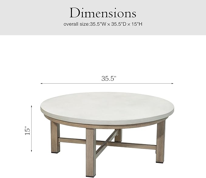 PEAK HOME FURNISHINGS Outdoor Coffee Table with Aluminum-Honeycomb Composite Concrete Table Top (Round)