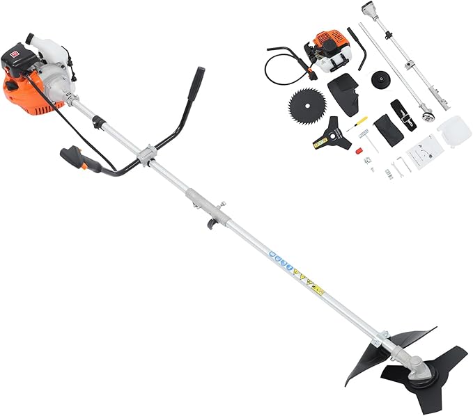 Brush Cutter, 2-Stroke 42.7CC 1.25KW Gas Lawn Edger Air Cooled Weed Wacker Multifunction Weed Eater Aluminum Gas Powered Weed Trimmer Garden Trimmer w/0.2 Gal Fuel Tank Capacity&3 Brush Cutter
